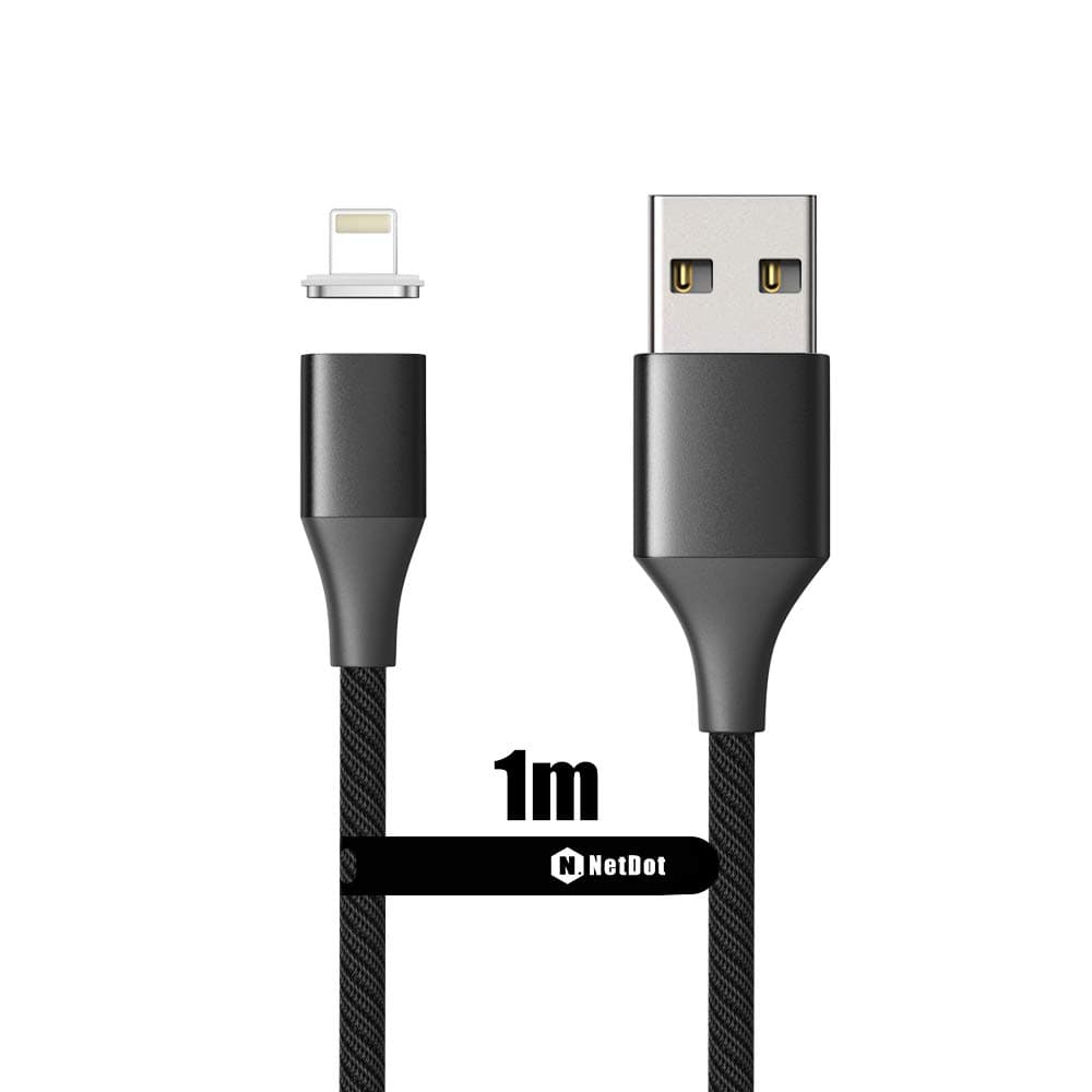 NetDot Gen10 Nylon Braided Fast Charging & Sync Magnetic IOS Cable compatible with i-Product ( 1m/ black )