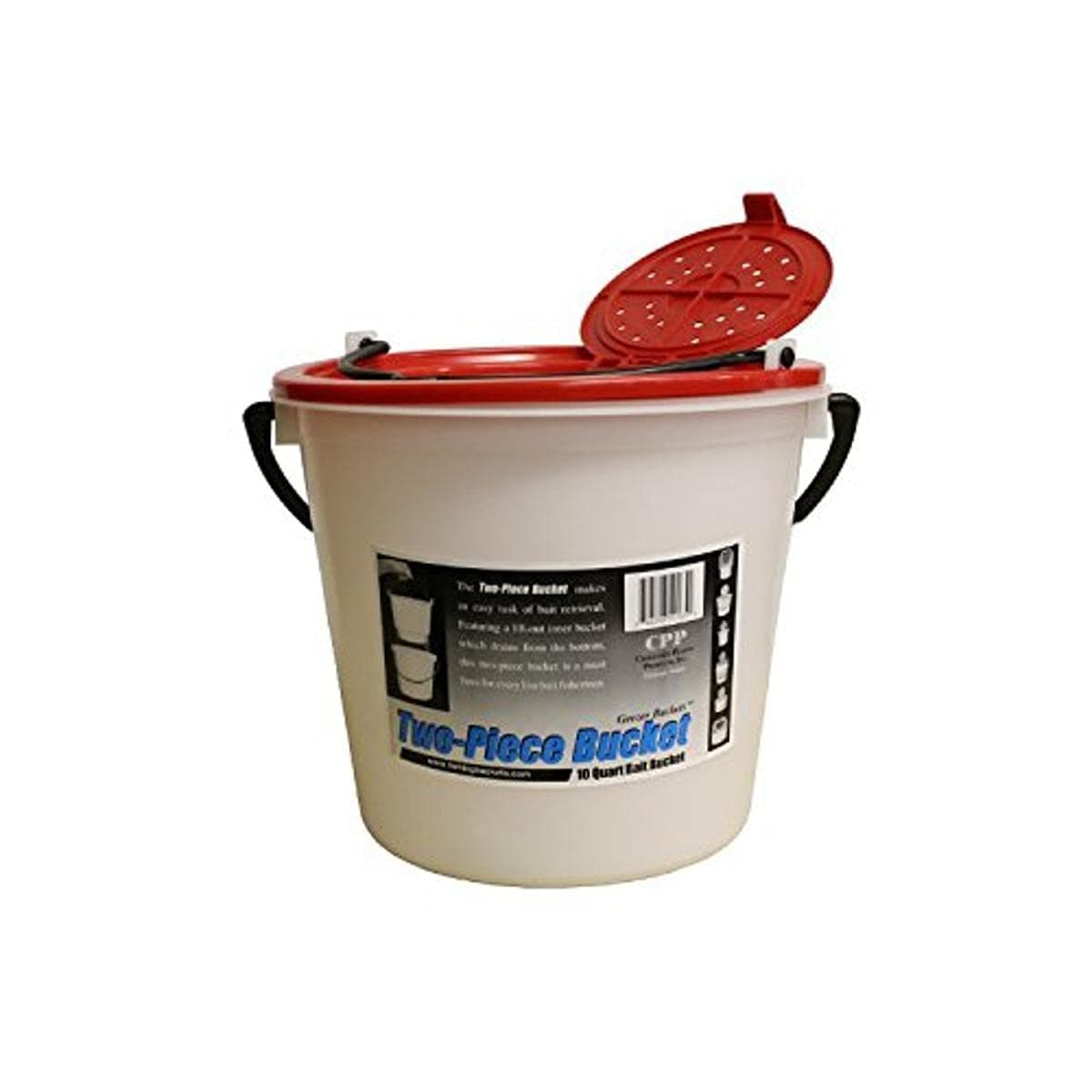 50165 10 Quart Bait Bucket-2 Piece, White/Red