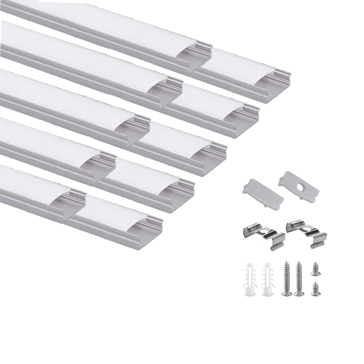 Besseto LED Profile U Shape, 10 x 1.5m LED Aluminum Profile, LED Strip Light Diffuser Profile Channel with Milky Cover, End Caps and Mounting Bracket, Aluminum Profile for LED Strip