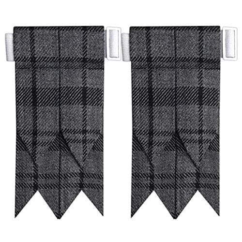 Scottish Kilt Hose Sock Flashes Various Tartans with Hook & Loop Metal/Highland Flashes Tartan Acrylic Wool Garter Pointed (Grey Watch Tartan)
