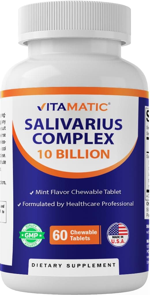 Salivarius Complex 10 Billion Chewable Mint Flavored Tablet - 60 Count - Oral Health Chewable Probiotics + Prebiotics - Supports Healthy Teeth, Gums, & Better Breath