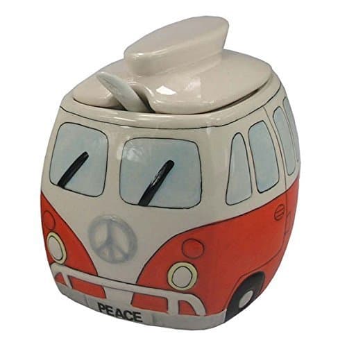 Ceramic Camper Sugar Dispenser Split Screen Camper Van Sugar Bowl with Lid & Spoon Orange Color by Perpetual Kid