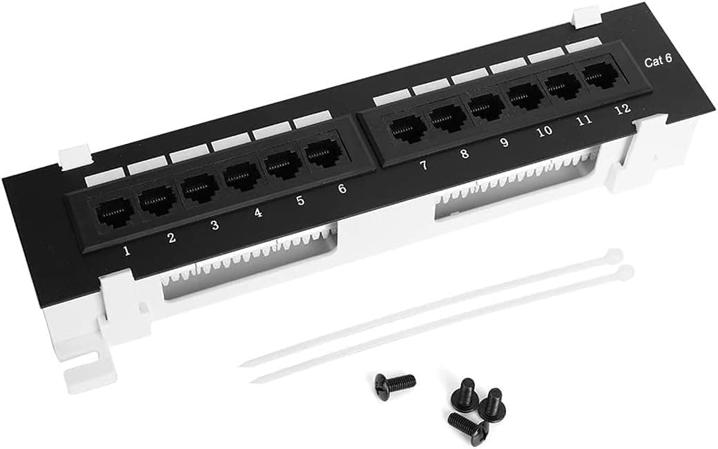 7E 12 Ports 1U Blank Keystone Patch Panel, 10 Inch Rack or Wall Mount with Rear Cable Management Panel for Ethernet Cat6, Rj-45 Ethernet Utp Keystone Jack