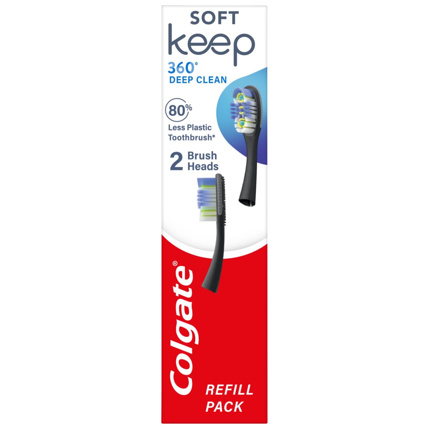 Colgate Keep 360 Deep Clean Toothbrush Replacement Heads, to be used with Colgate Keep replaceable head toothbrush, comes in a pack of 2, soft toothbrush replacement heads, tongue and cheek cleaner