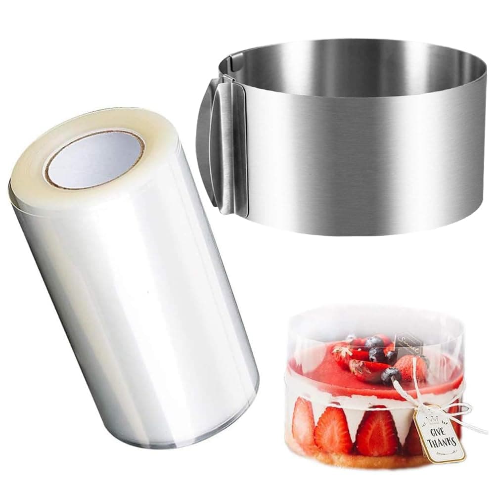 Yontree Cake Ring Adjustable Cake Baking Ring Stainless Steel with Cake Collar, Mousse Ring for Cooking Crumpets Eggs Pastry Desserts, 8CM Height