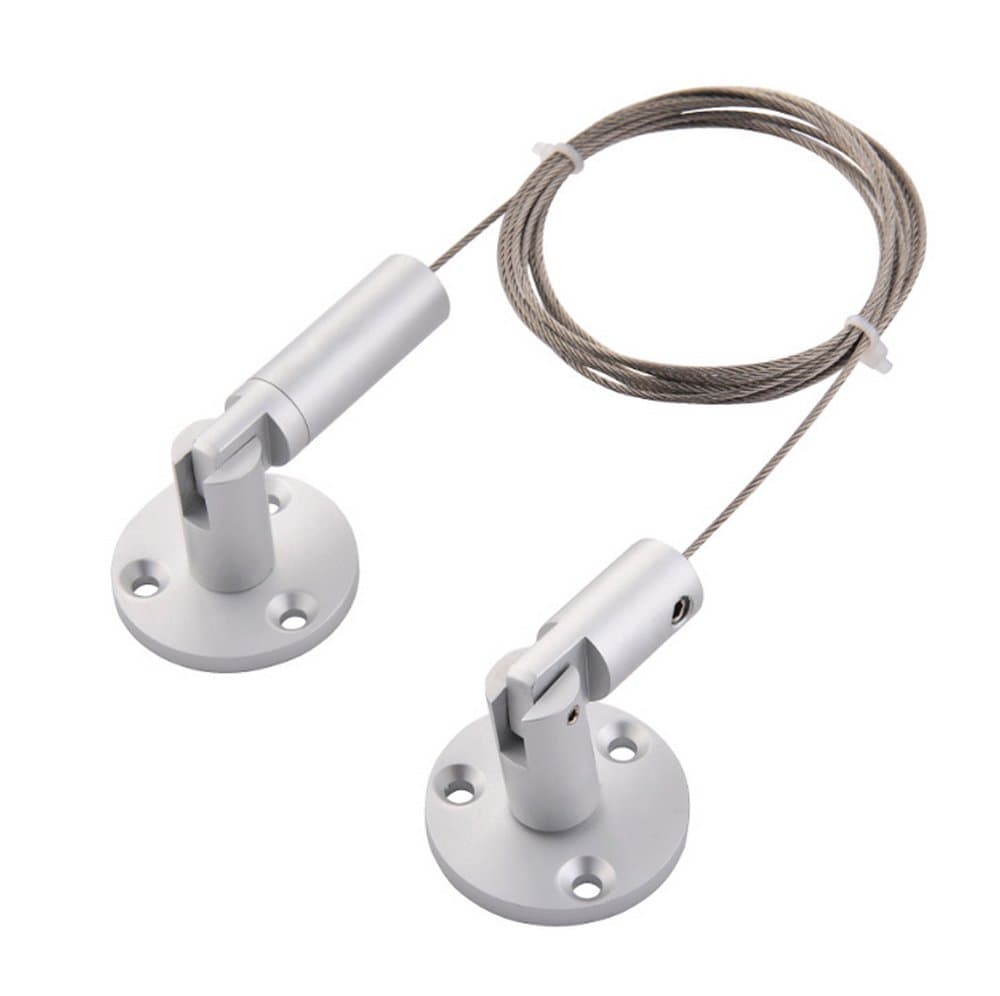 Wall Cable System Kit with 2 fixtures and 3m Long Steel Cable for Ceiling Hanging Cable System (Pack/2units) -Satin Silver