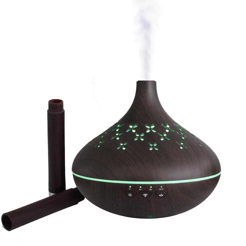 DIKLA 400ML DIY Aroma Diffuser Humidifier Waterless Automatically Shut-off Humidifier Works with Alexa and Umists APP New Essential Oil Humidifiers Colorful LED Night Light Color Controlled by Voice (SJA-13)