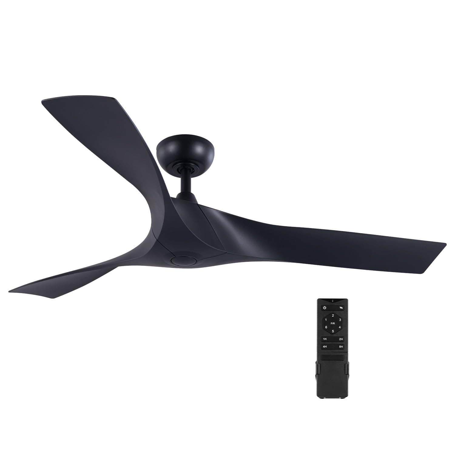 52" Industrial Ceiling Fan No Light with Remote Control, Mid Century Ceiling Fans with 3 Walnut ABS Blades, Indoor Ceiling Fan for Kitchen Bedroom Living Room, Black