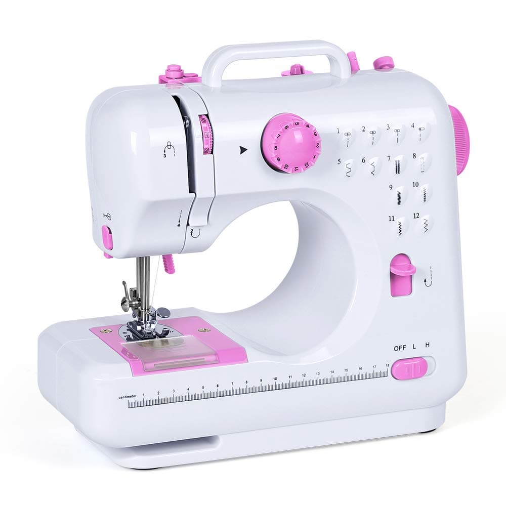 Household Sewing Machine Portable Mini Multi-functional Electric Crafting Mending Machine with 12 Built-In Stitches 2 Speeds Foot Pedal for Beginners Adult Girls Amateurs Pink