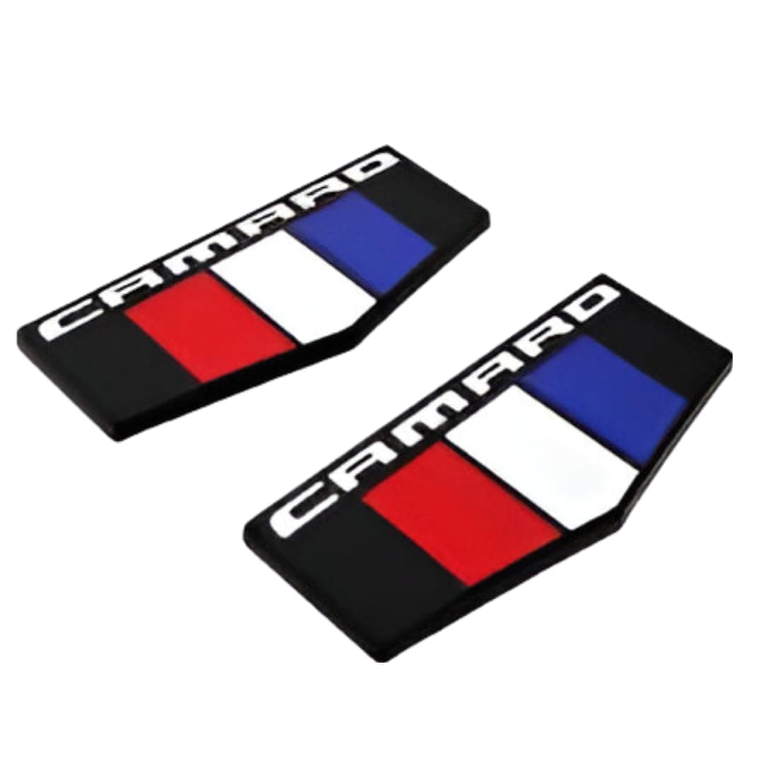 2 PCS Camaro M Emblems - 3D Metal Badge - Front Right Left Fender Replacement for Camaro Ss Rs Zl1 Multi Color, White Letters