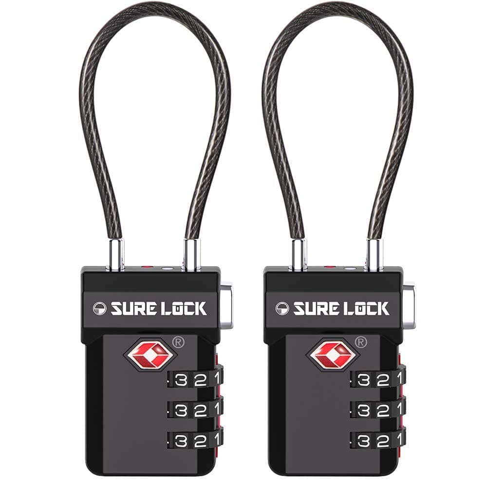 TSA Approved Luggage Locks – 3-Digit Combination Cable Lock with Red Indicator, Large Dial & Easy-Press Button for Suitcases and Backpacks – Multi-Pack & Color Options
