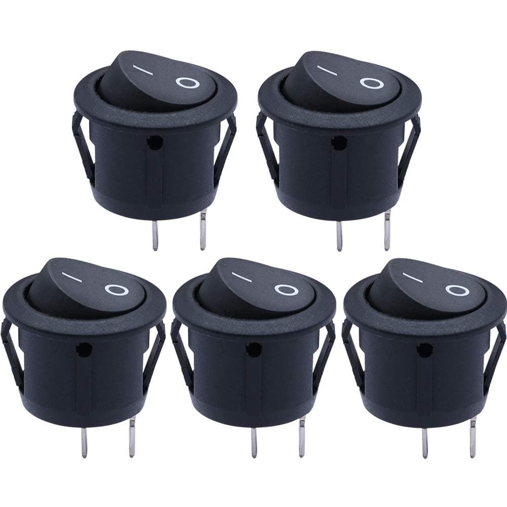mxuteuk 5pcs Snap-in Round Rocker Switch Toggle Power Switch SPST ON-Off 2 Pin AC 250V 6A 125V 10A, Use for Car RV Truck Auto Boat Household Appliances MXU1-5-101