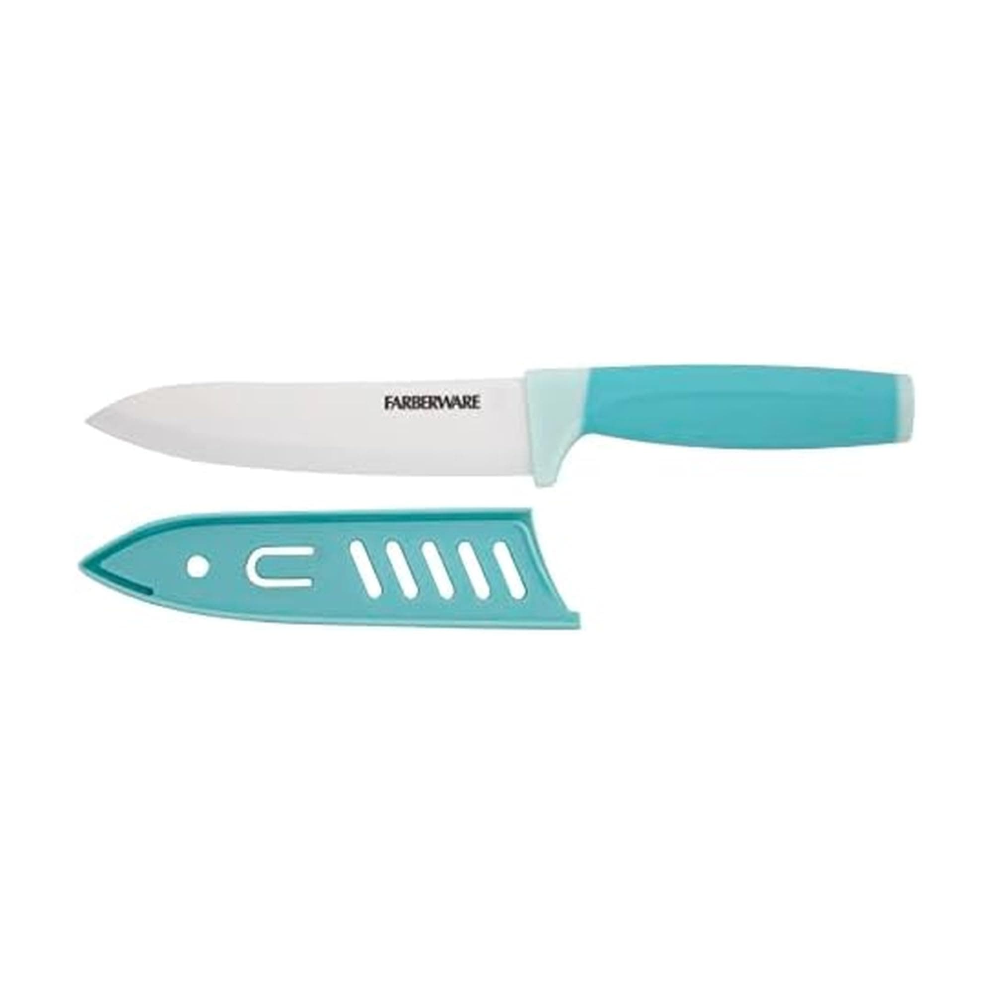 Ceramic Chef Knife with Custom-Fit Blade Cover, Razor-Sharp Kitchen Knife with Ergonomic, Soft-Grip Handle, Dishwasher-Safe, 6-inch, Aqua