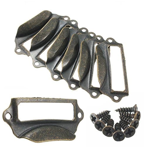 Trillycoler 12pcs Antique Drawer Label Pulls Cabinet Frame Handle Name Card Holder with Screws