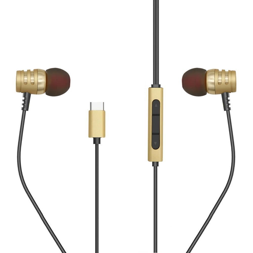 Type C Earbuds, Sunwe Hi-Fi Digital 3D Audio Without Microphone Headphones for Moto Z, HTC U11, Pixel 2, Essential PH-1 All USB Type C Port Smartphone and Devices - GD