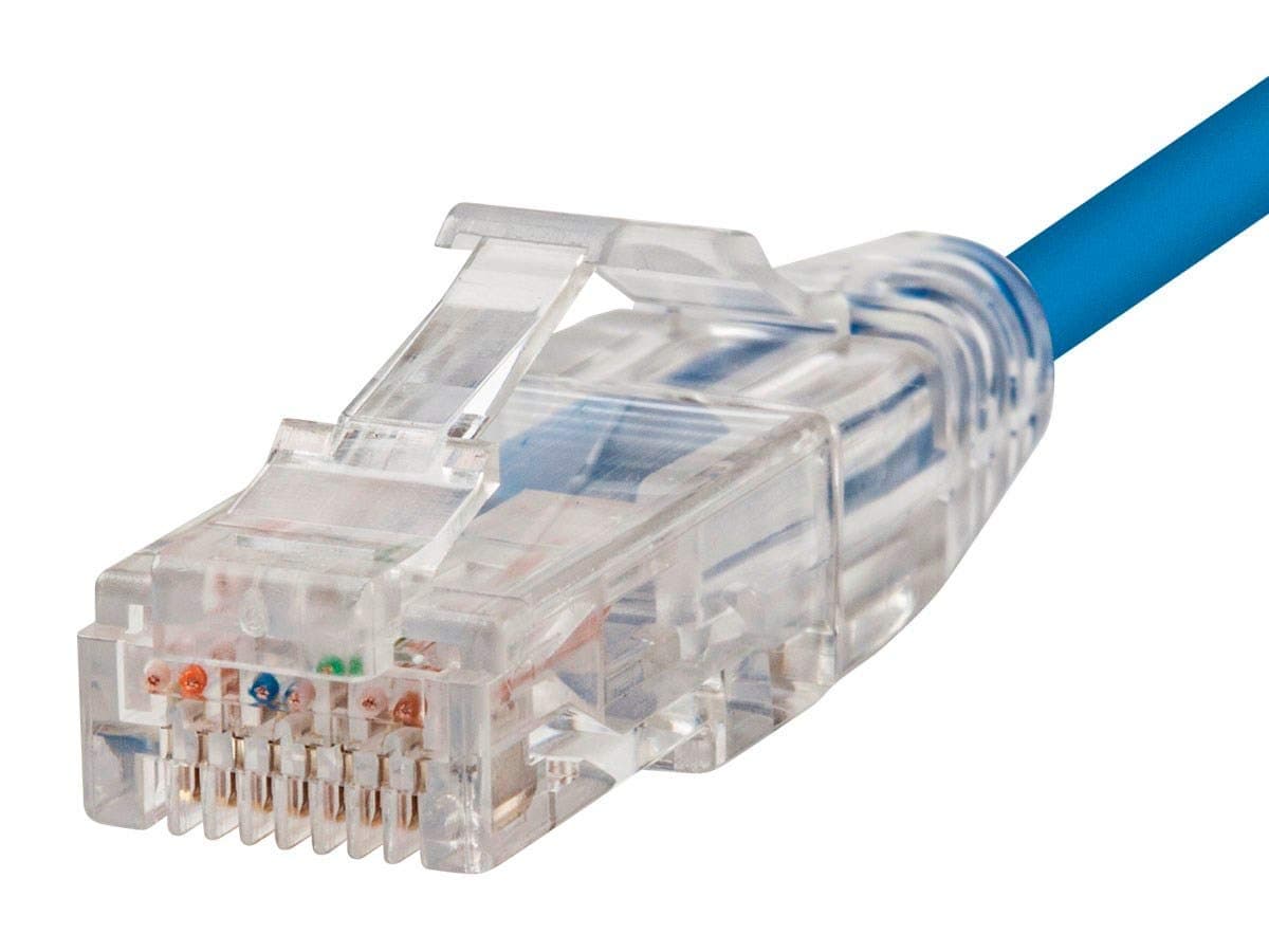 Monoprice Cat6 6in Blue Component Level Patch Cable UTP 28AWG 550MHz Pure Bare Copper Snagless RJ45 SlimRun Series Ethernet Cable