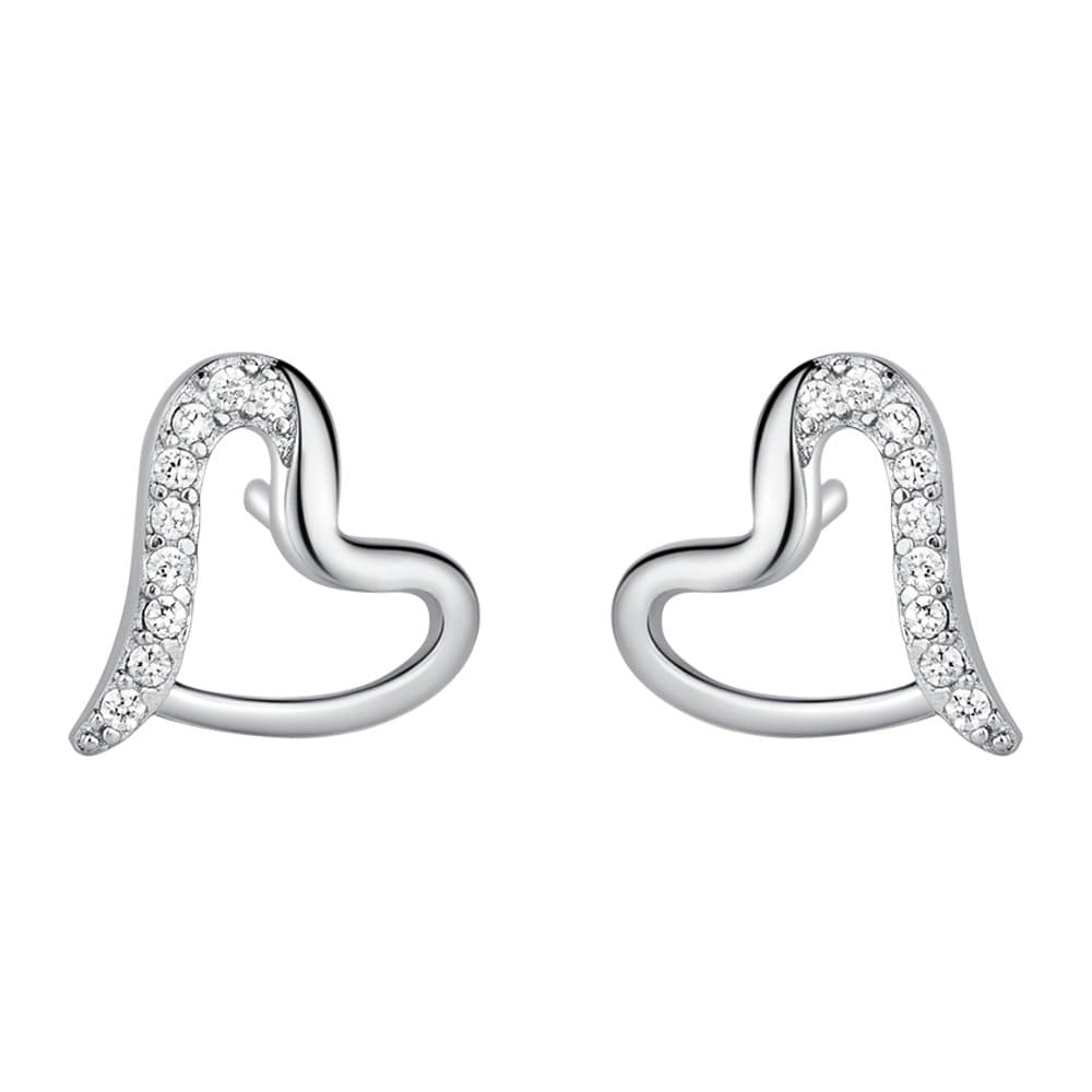 SILVERAGE 925 Sterling Silver Heart Stud Silver Earring 5A Cubic Zirconia Gift For Women (Silver Heart Earrings)