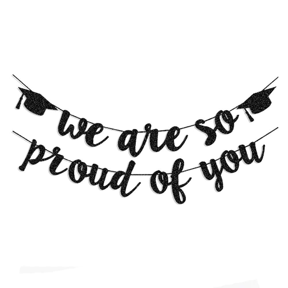 2026 Graduation Banners Party Decorations, Black Glitter We are So Proud of You Graduation Banners Garland for Congratulation Graduations Party Supplies, School, Home, Car Decorations