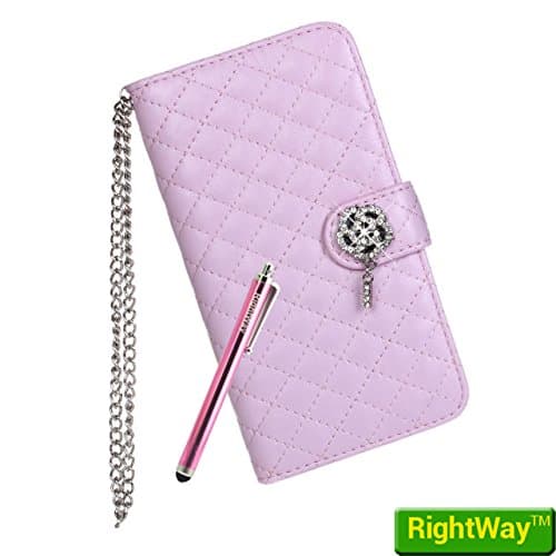 Rightway Iphone 4 4s Diamond Elegant Soft Leather Case Shining Flower Buckle Pendant Metal Sling Handbag And Photo Window Card Slots Wallet Pink
