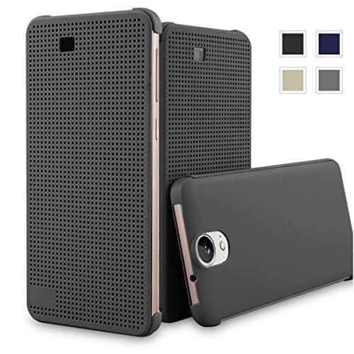 HTC Desire 828 DOT View Transparent View Case Smart Displaying Flip Protective Cover AaBbDd Professional Cell Phone Holster(Desire 828_Grey)