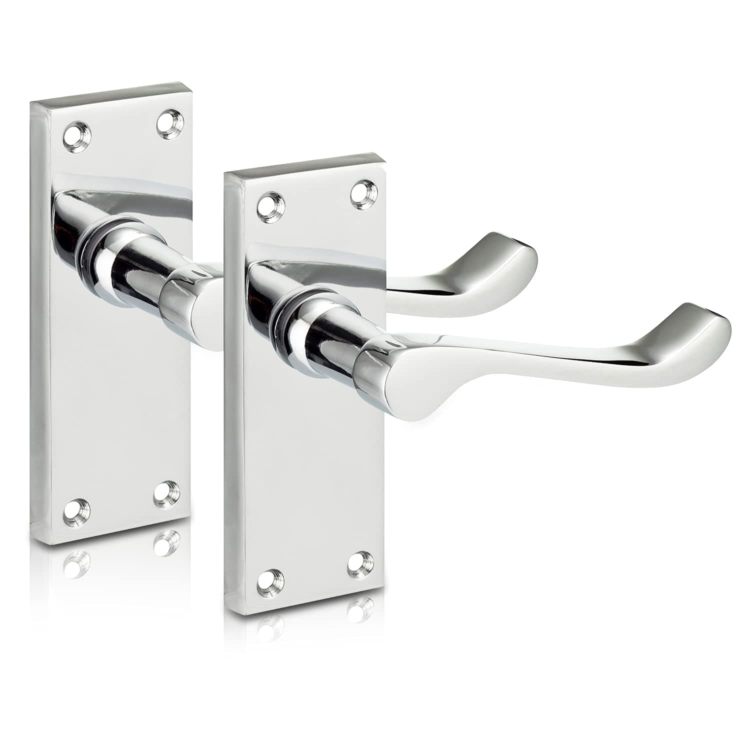 XFORT Chrome Elegance Range Polished Chrome Victorian Scroll Lever Latch Handles, Contemporary Design for Internal Wooden Doors (1 Pair)