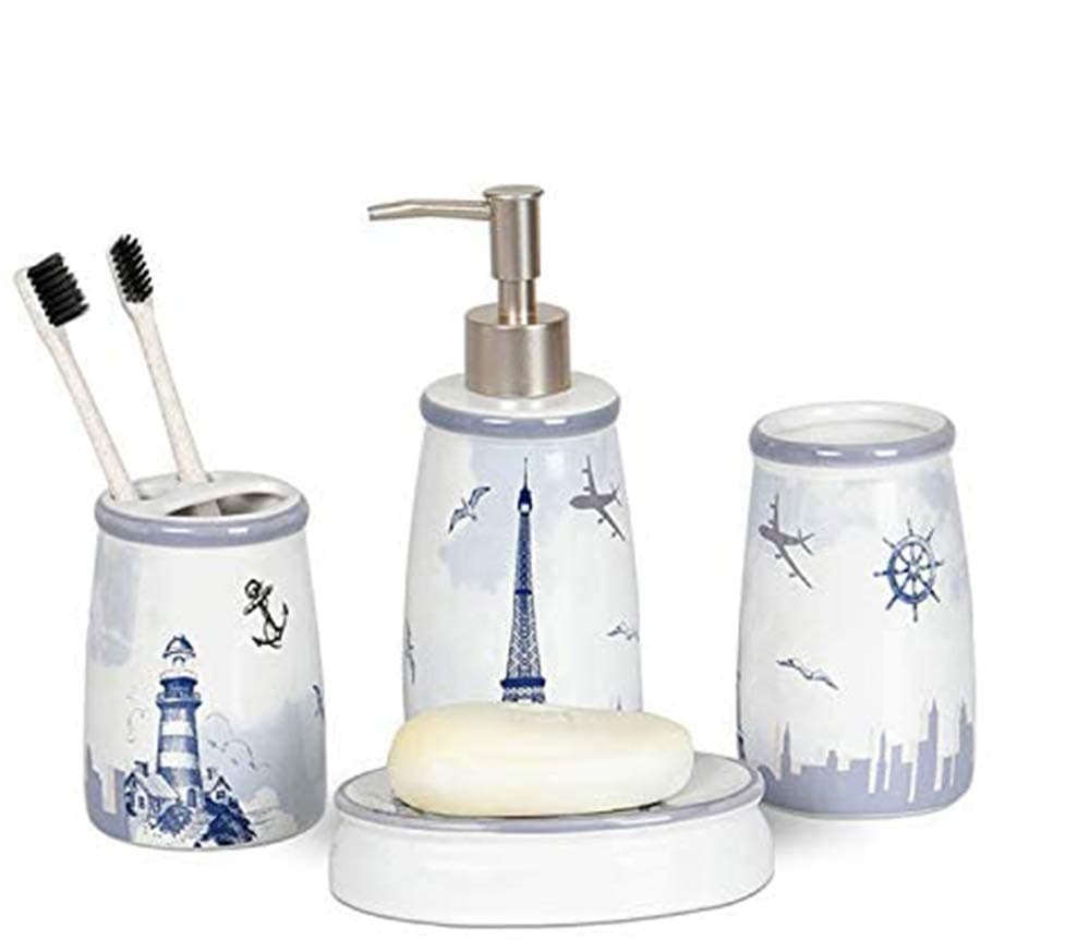 Pump Bottles Lotion Soap Dispenser - Empty Refillable Containers for Shampoo Liquid, Body Wash, Hand Sanitizer, Conditioner, Essential Oil - Bathroom, Kitchen (400ml/13.5oz) (Lighthouse)