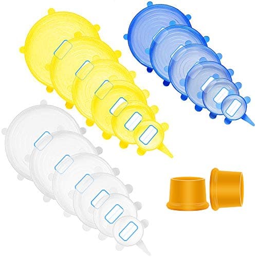 Silicone Stretch Lids 20 Pack Reusable Durable Container Bowl Covers - Stretchable Silicone Food Saver of Various Sizes for Can,Pots,Pans,Drinking Glass,Mixing Bowls Covers With Silicone Wine Caps