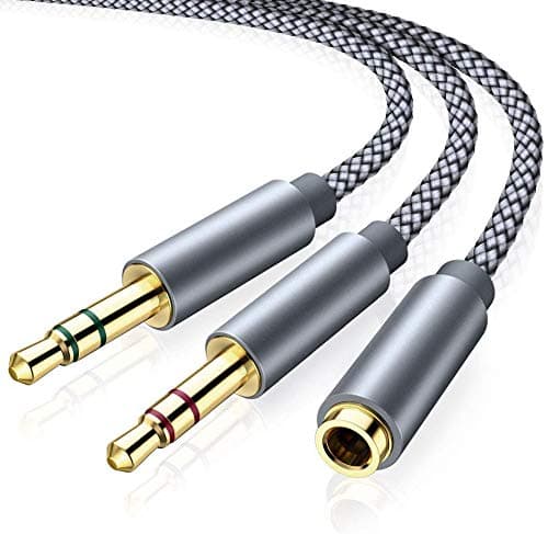 Headset Adapter, Oldboytech Headphone Splitter [2-Pack, Nylon Braided, Hi-Fi Sound] 3.5mm Female to 2X 3.5mm Male Mic/Audio Y Splitter Cable for Headset Computer PC PS4 Gaming 28CM