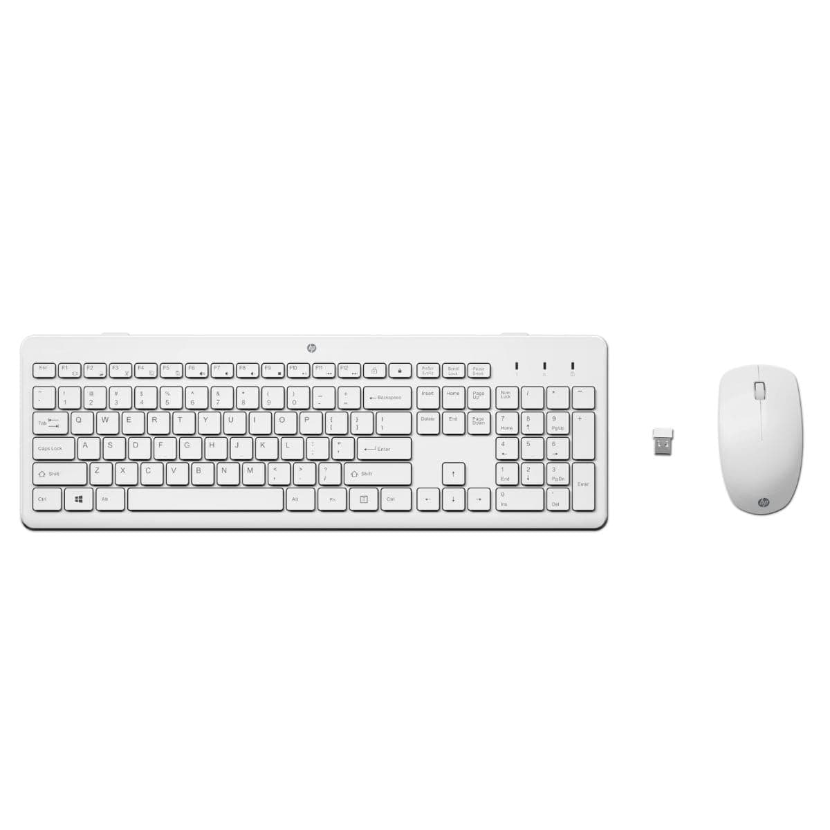 HP 230 Wireless Mouse and Keyboard Combo, quiet and comfortable keystrokes, Number Pad, QWERTY UK Layout, 1600 DPI Optical Mouse Sensor, 2.4GHz Wireless USB dongle included, White