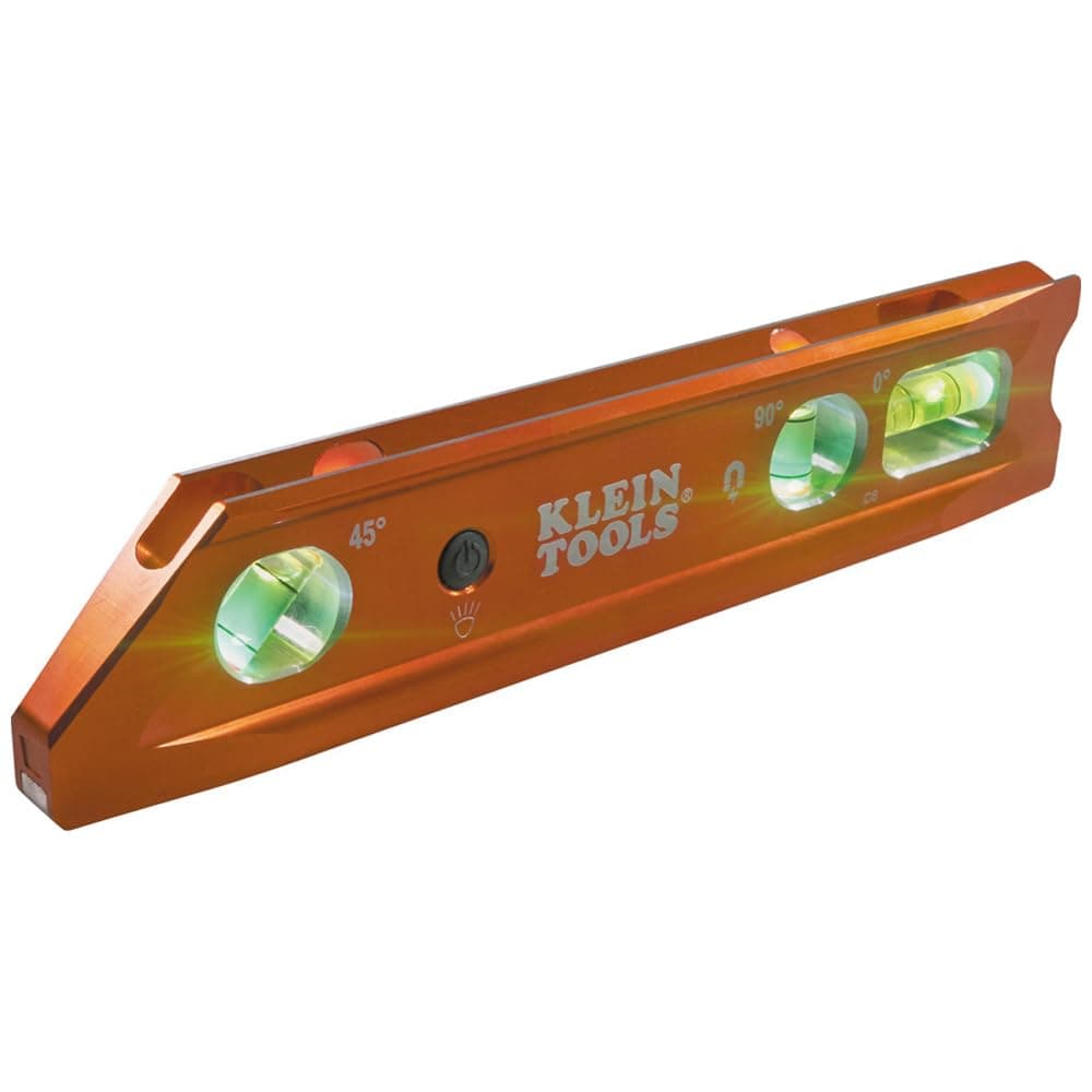 935RBLT Level, 9-Inch Lighted Torpedo Level with Magnet, 0/45/90 Degree Vials and V-Groove, Water and Impact Resistant, High-Visibility