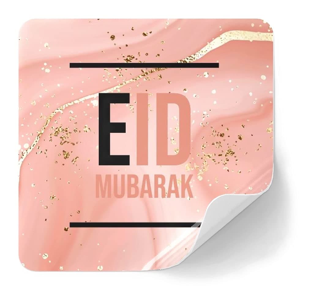 Eid Mubarak Stickers ( 2 X 2 inch) Self Adhesive Set of 24 Use for Goodie Bags, Party Favors, Money Envelopes, Greeting Cards, Gift Bags,Gift Boxes, and Cookie Box (Pink Gold)