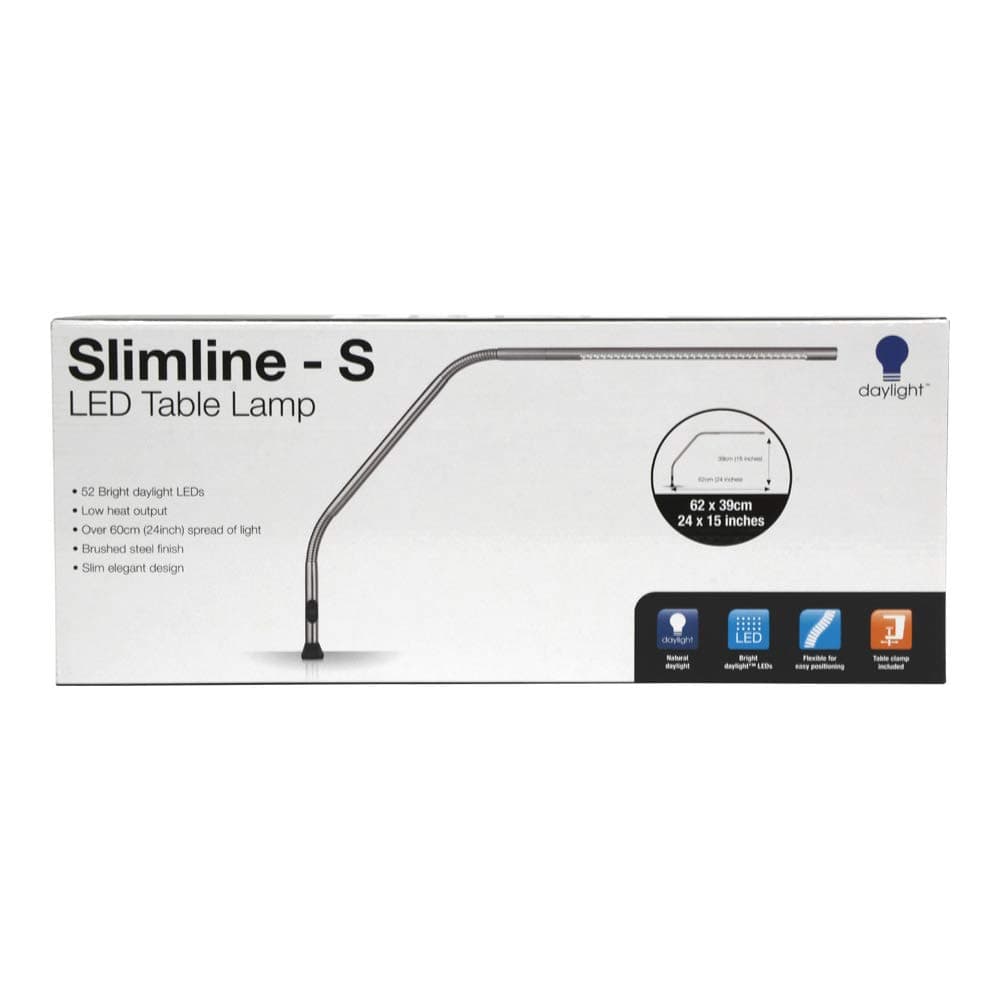 Daylight Slimline LED S Table Lamp-Brushed Chrome, Other, Multicoloured, 6.35x47.24x19.68 cm