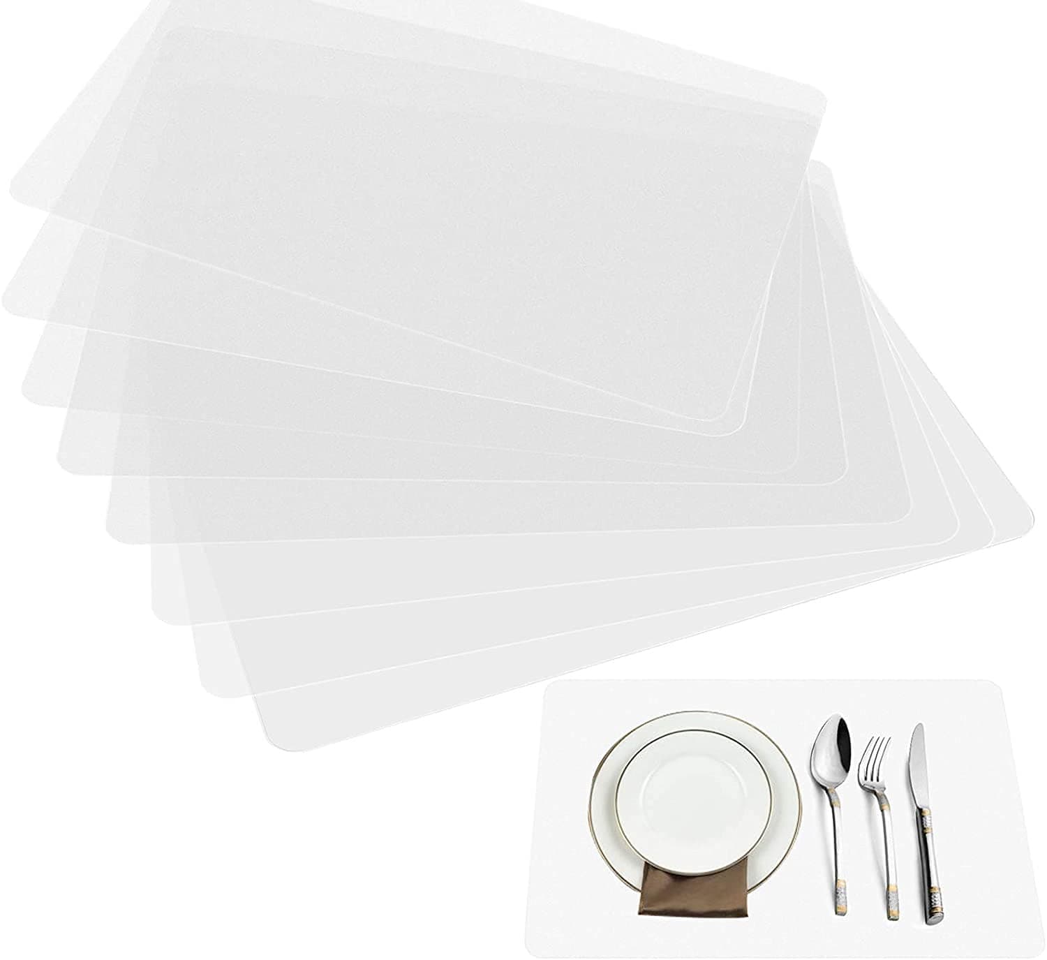 Clear Place Mats,Translucent Plastic Placemats Set for Dining Table, Keeps Table or Desktop Cloth Cleaner, Washable, Heat Resistant, Non-Slip (8)