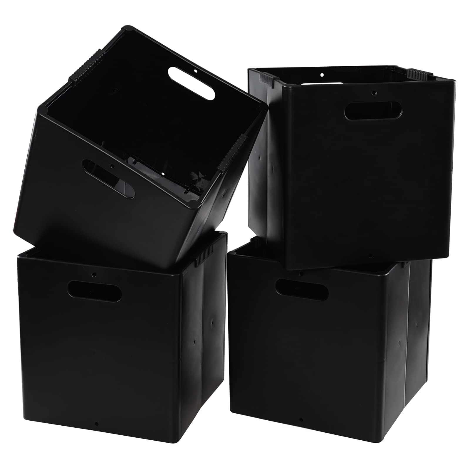 11 Inch Collapsible Storage Cube Organizer Bins, Plastic Storage Cubes, Black, 4 Pack