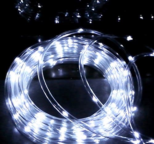 Izzy Creation LED Rope Lights 33ft Cool White Battery Powered with 8 Lighting Modes for Indoor/Outdoor, Waterproof, Home, Garden, Clear Tube, Holidays, Wedding, Party, Thanksgiving Ropelight