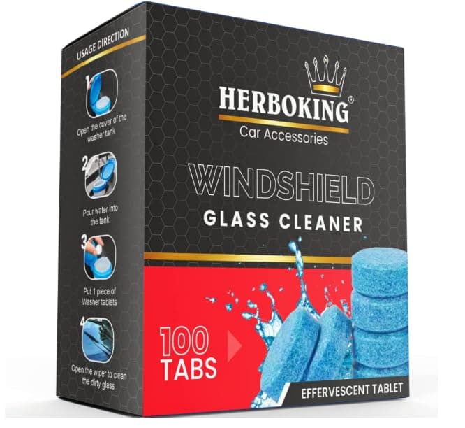 Windshield Washer Fluid Tablets for Car – Effervescent Glass Cleaner Tablets, Streak-Free Shine, Removes Dirt, Oil & Bugs, Quick Dissolve, Car Windshield Cleaning Solution (Pack of 100)