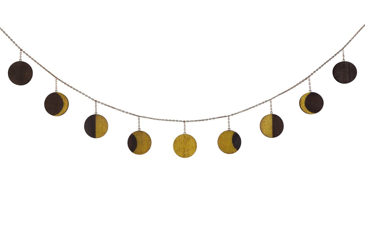 Mkouo Moon Phase Garland with Chains Celestial Wall Phases, Boho Chic Bohemian Wall Decor - Apartment Dorm Office Nursery Living Room Bedroom Decorative Wall Art, Gold