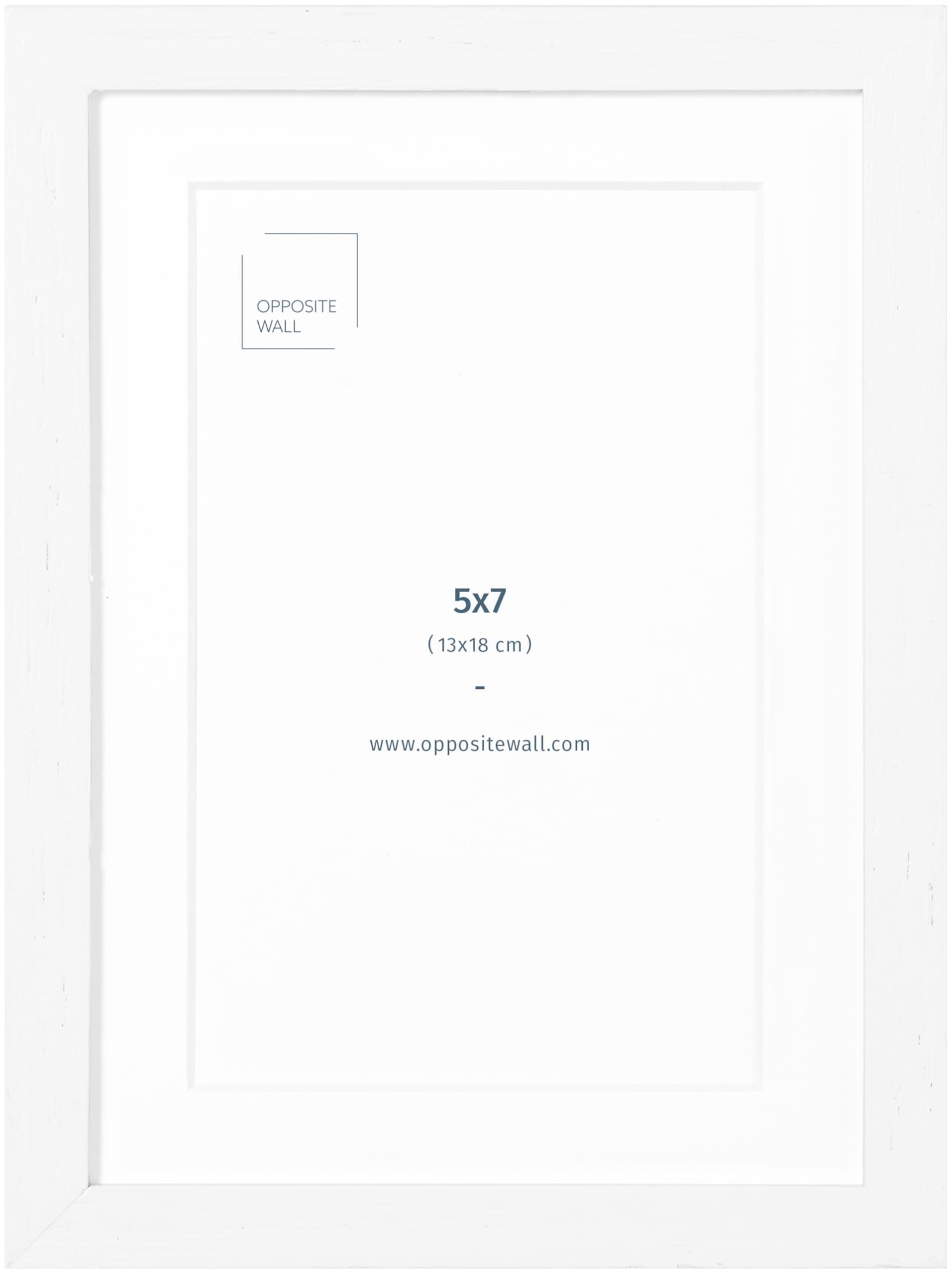 Opposite Wall - 5x7 in - White Solid Oak Wood Picture Frames with Mat - Wall Hanging & Tabletop Photo Frame - Pictures Display 4x6 with Mat, 5x7 without - Office, Gallery & Home Decor