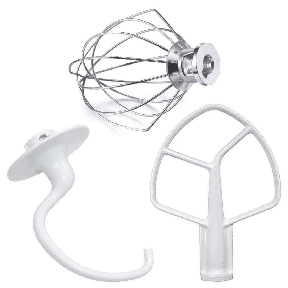 3 Pieces 5 Quart Mixer Replacement Including K5AB Coated Flat Beater& K5AWW Wire Whip & K5ADH C Dough Hook, Compatible with 5 Quart title-head standard Mixer,Easy for Kitchen