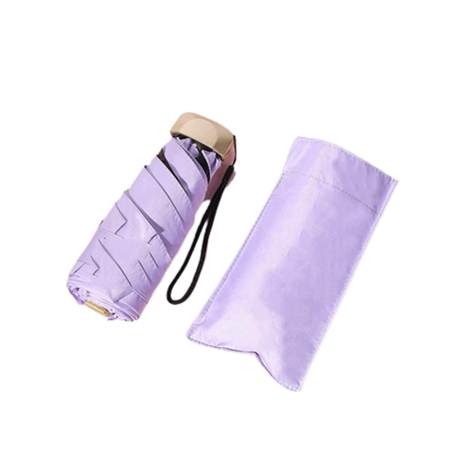 Flat Handle Five-fold Umbrella Flat Vinyl Sunscreen Anti-UV Umbrella Solid Color Collapsible Portable Mini Parasol UAE (Color: Purple)