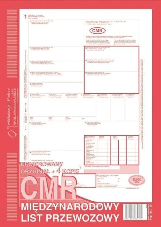 CMR: International consignment note (pre-numbered), A4, (original+4 copies)