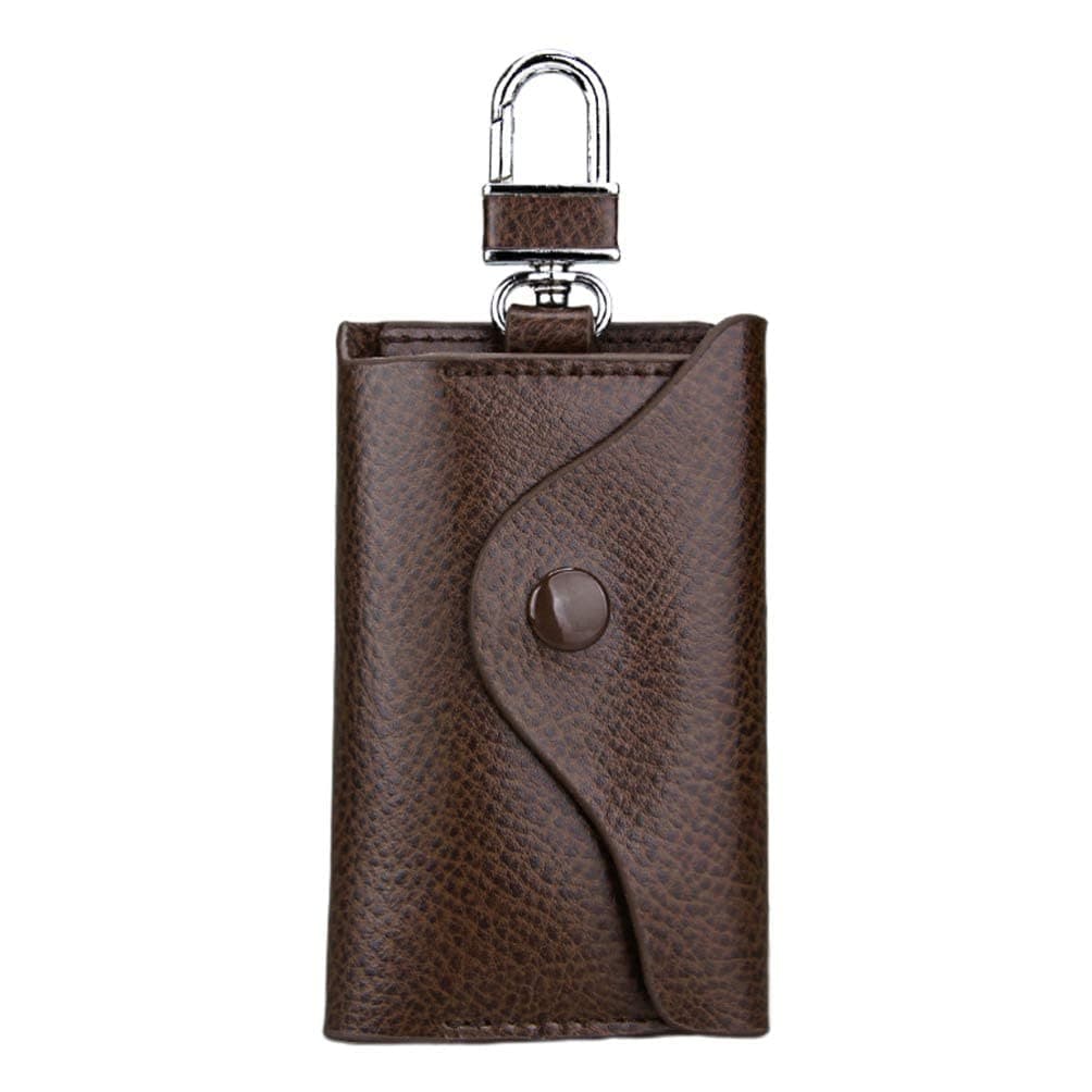 Key Pouch, PU Leather Key Case Wallet Universal Card Storage Bag Keychain Women Men Birthday Gift Brown Chain Keychain Holder Metal Hook Keyring Zipper Bag Waist Hanging Key Pouch (Brown)