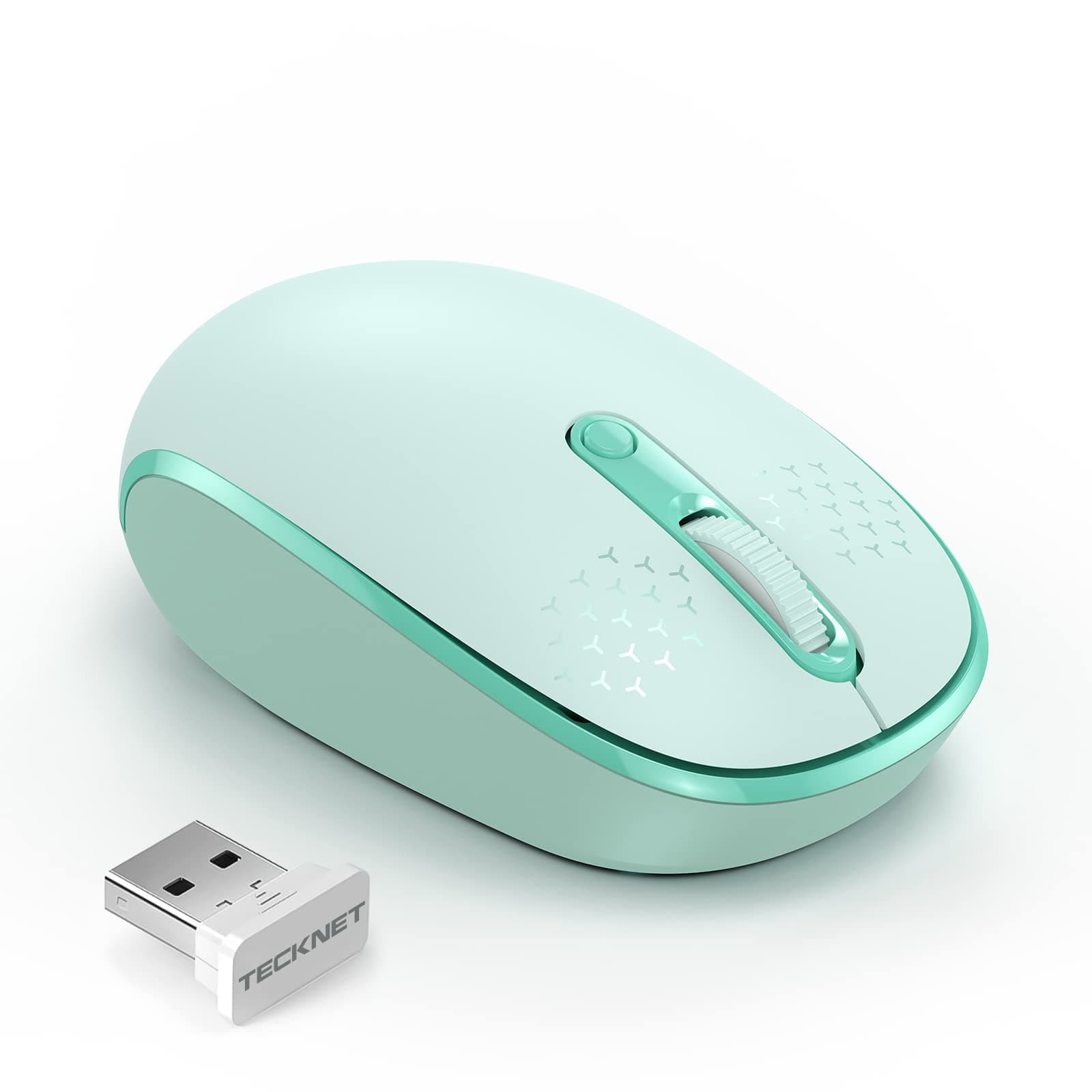 TECKNET Wireless Mouse for Laptop, 2.4G Quiet Computer Mouse with USB Receiver, 4 Buttons Portable Cordless Mice for Chromebook, Laptop, PC, Mac, 800/1200/1600 DPI - Mint Green