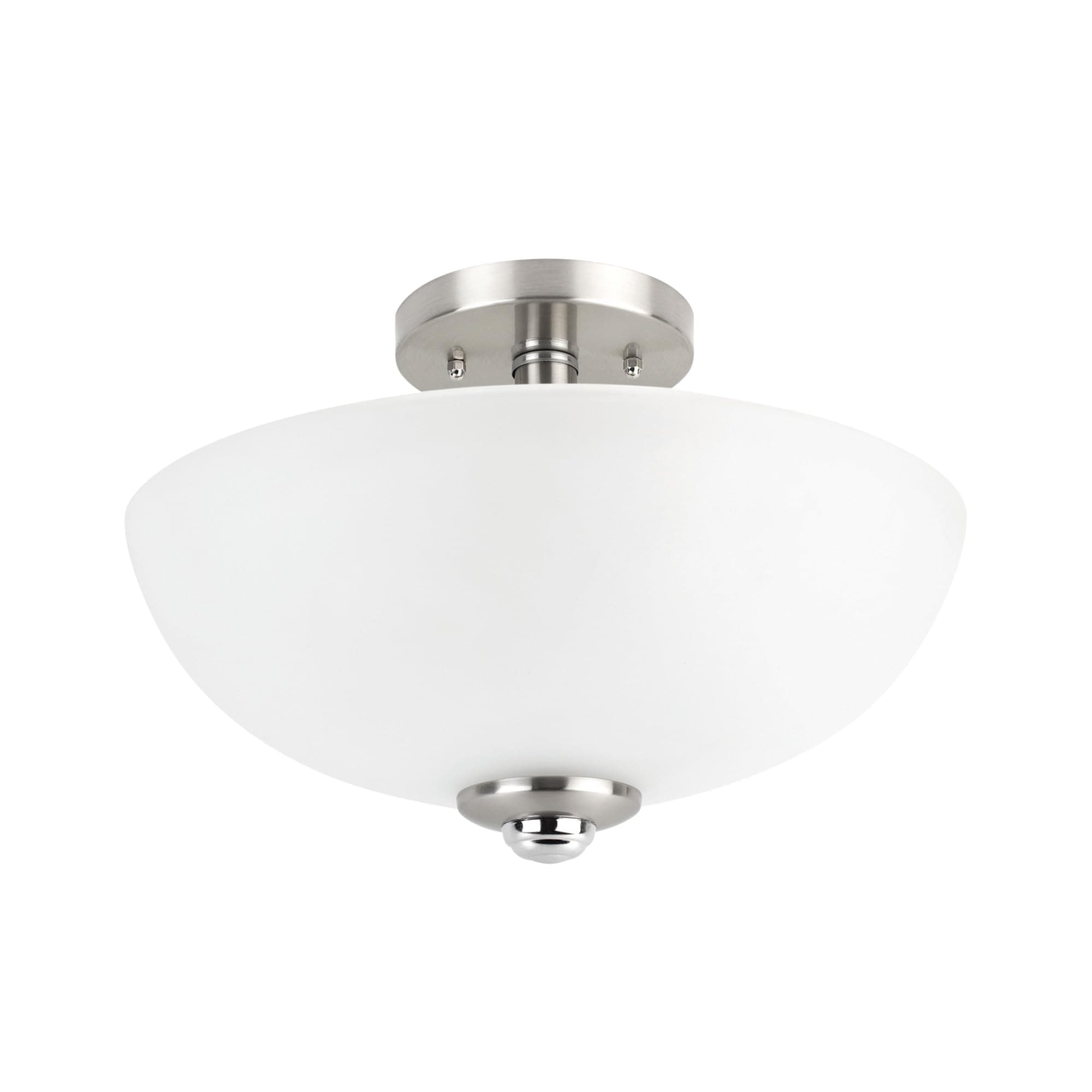 Globe Electric 63357 2-Light Semi-Flush Mount Ceiling Light, Brushed Nickel, Chrome Accents, Frosted Glass Shade, Lighting for Kitchen, Bathroom, Bedroom, or Dining Room, Home Decor