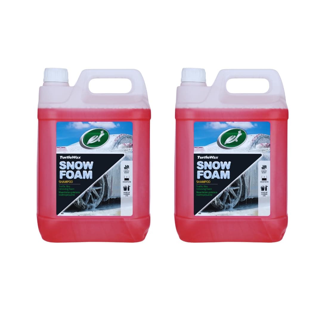 Turtle Wax Snow Foam, Thick, PH balanced Car Shampoo. 5L, Pack of 2, Cherry Scented, Streak Free Formula Safe for All Paint, Tyres, Wheels and Trim, Perfect for Overall Car Cleaning