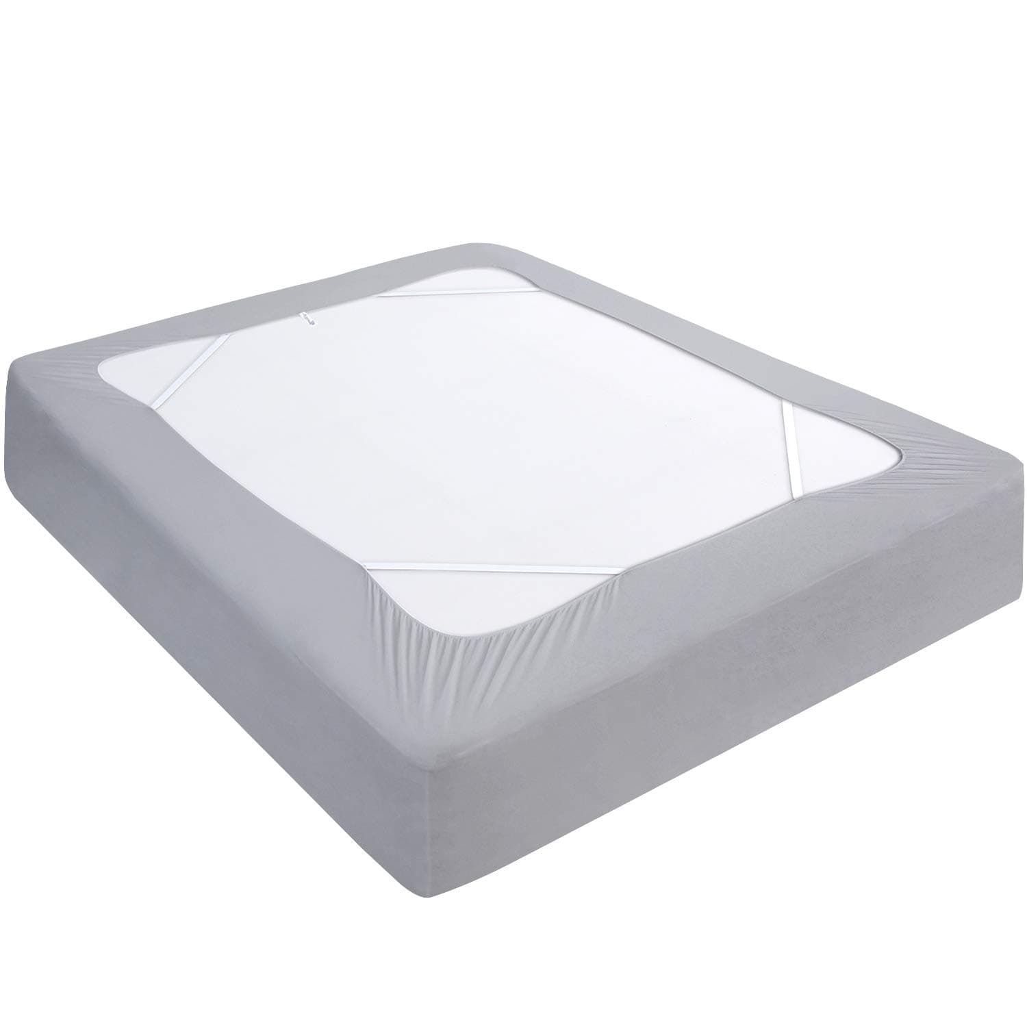 Box Spring Cover Full Size, Elastic Fabric Wrap Around 4 Sides Bed Skirt, Sleek Alternative for Bed Skirts for Hotel/Home, Fits Box Springs up to 13”, Grey