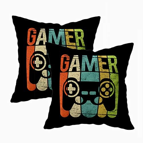 TOMKEY 2 Packs Hidden Zippered 18X18Inch Soft Game Controller case,Gamer Decorative Throw Cotton Pillow Case Cushion Cover for Home Decor,Black Green