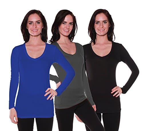 Active Basic Women's Long Sleeve V-Neck T Shirts 3 Pack(Ryl/Chrcl/Blk-1X)