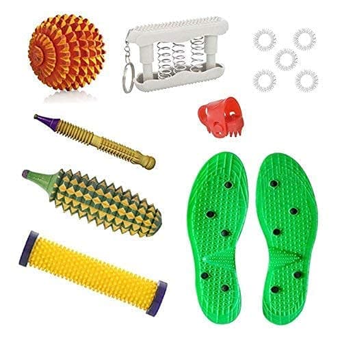 New Tools Combo Kit with Yoko Poly-plastics Sole Height Increase, Wooden Ball, Thumb Pressure, Ring, Energy Roll, Wooden Jimmy, Pocket Exercise and Wooden Kerala Manual Massager