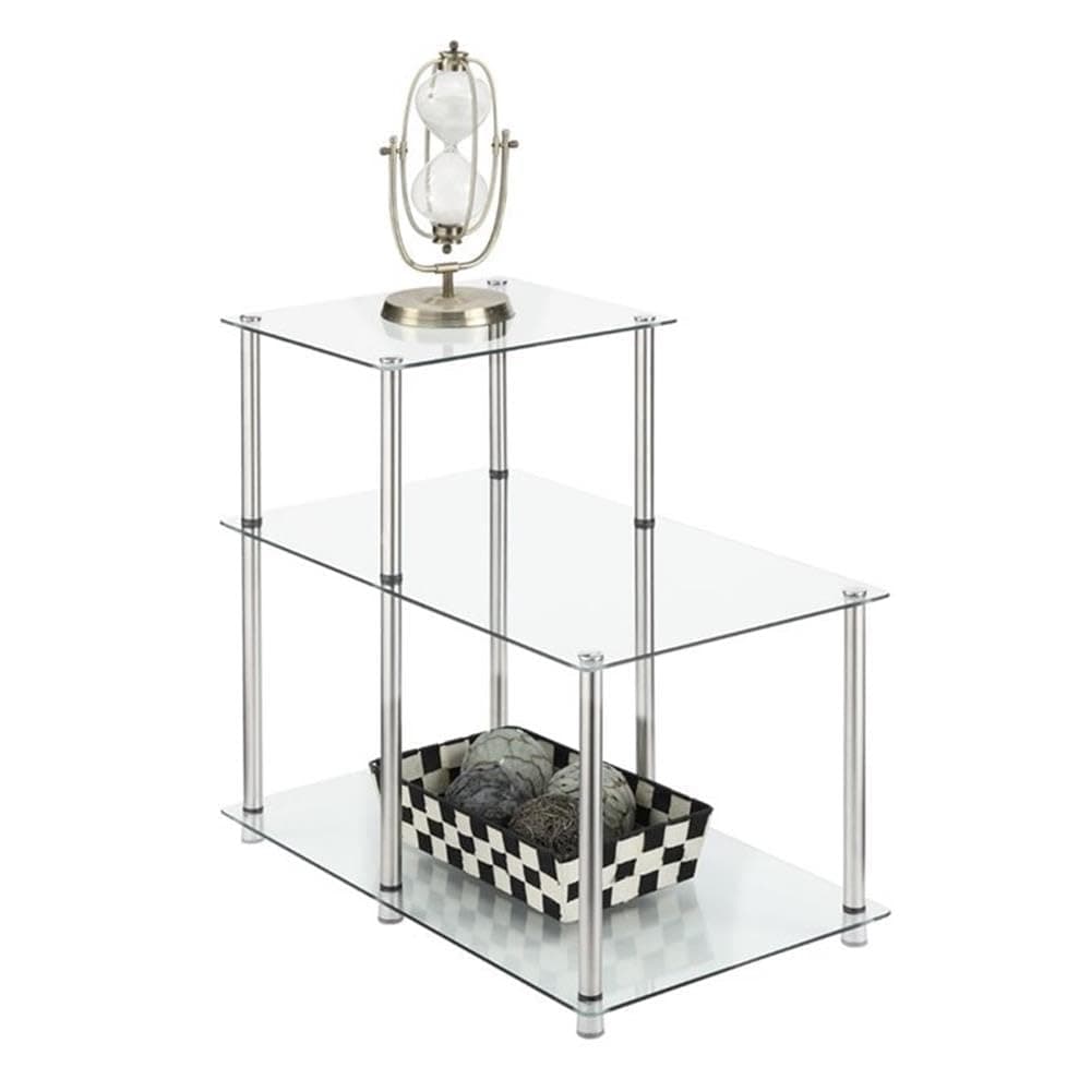 Convenience Concepts Designs2Go Classic Glass 3 Tier Step End Table, Glass